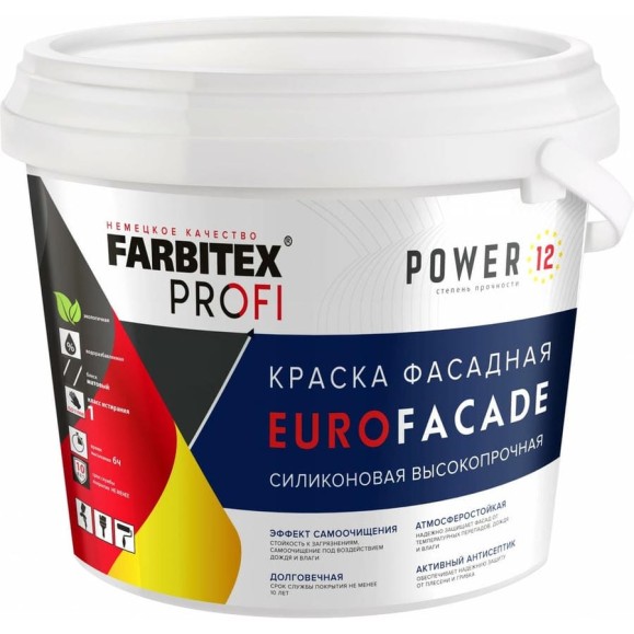Краска Farbitex фасадная силиконовая самоочищающаяся высокопрочная EuroFacade 4300008747 Краска Farbitex фасадная силиконовая самоочищающаяся высокопрочная EuroFacade 4300008747