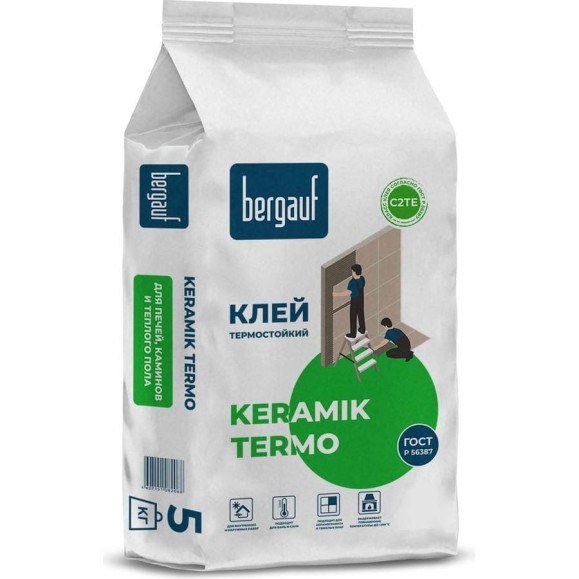 Термостойкий клей для печей, каминов и теплого пола Bergauf Keramik Termo класс C2TE, 5 кг 20732 Термостойкий клей для печей, каминов и теплого пола Bergauf Keramik Termo класс C2TE, 5 кг 20732