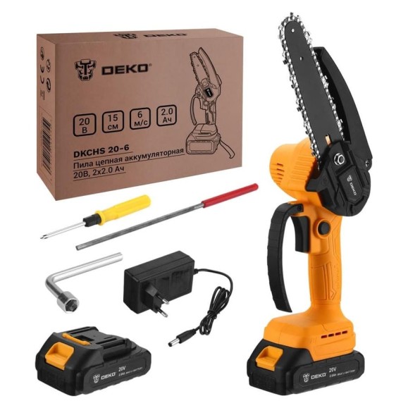 Цепная аккумуляторная пила DEKO DKCHS 20-6 20 В, 2x2 А*ч 063-4309