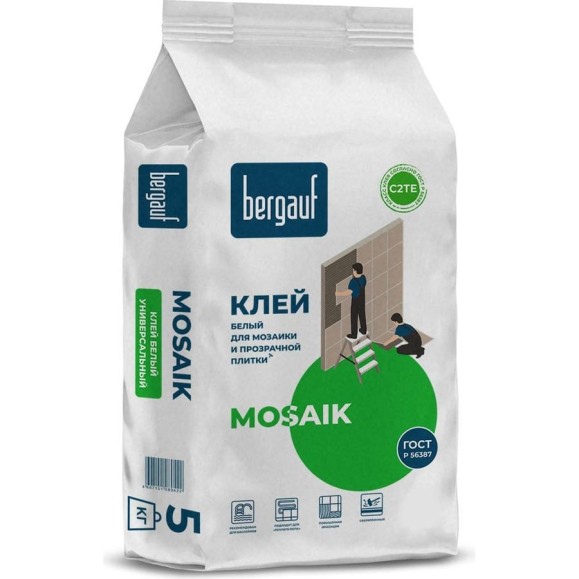 Клей Bergauf Mosaik белый для мозаики и прозрачной плитки, 5 кг 02891 Клей Bergauf Mosaik белый для мозаики и прозрачной плитки, 5 кг 02891
