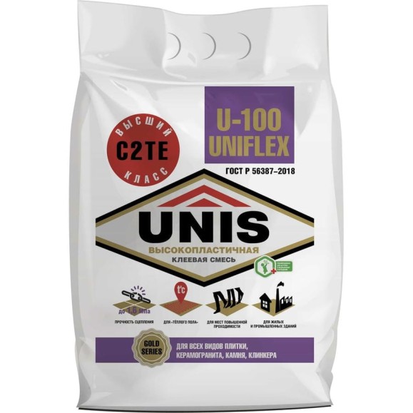 Плиточный клей UNIS UNIFLEX U-100 эластичный, класс C2TE, 5 кг 4607005184481 Плиточный клей UNIS UNIFLEX U-100 эластичный, класс C2TE, 5 кг 4607005184481