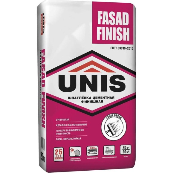 Цементная шпатлевка UNIS Fasad Finish 20 кг 4607005185518 Цементная шпатлевка UNIS Fasad Finish 20 кг 4607005185518