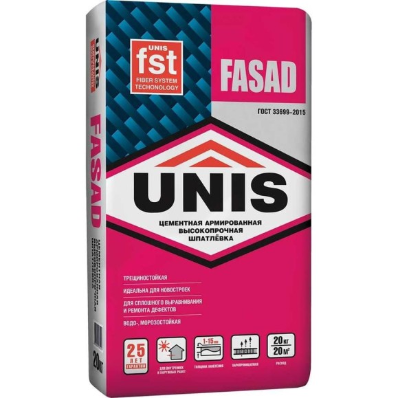 Цементная шпатлевка UNIS Fasad 20 кг 4607005185525 Цементная шпатлевка UNIS Fasad 20 кг 4607005185525