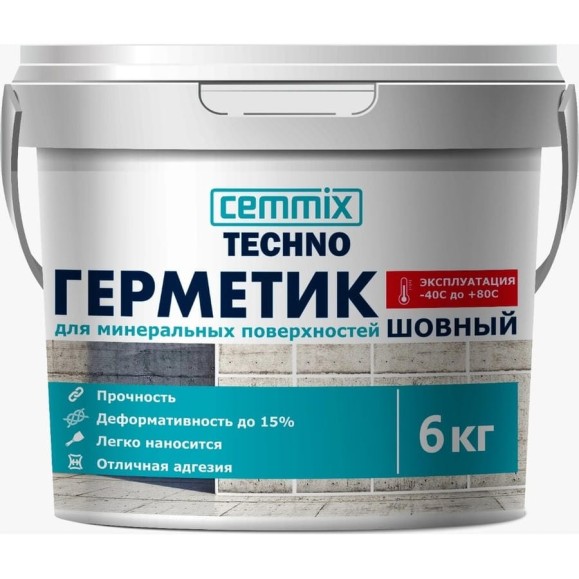 Акриловый герметик для минеральных поверхностей CEMMIX (серый; 6 кг) 84735737 Акриловый герметик для минеральных поверхностей CEMMIX (серый; 6 кг) 84735737