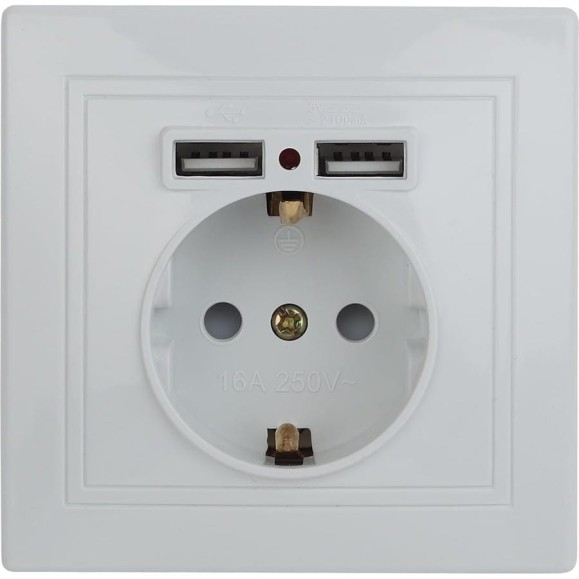 Розетка Intro Plano с заземлением 2P+E Schuko со шторками, 2хUSB 5В-2,1А, IP20, СУ, белый, Б0053942 Розетка Intro Plano с заземлением 2P+E Schuko со шторками, 2хUSB 5В-2,1А, IP20, СУ, белый, Б0053942