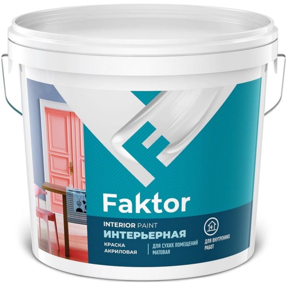 Акриловая краска ЯРОСЛАВСКИЕ КРАСКИ FAKTOR для интерьеров белая, ведро 13 кг О05357 Акриловая краска ЯРОСЛАВСКИЕ КРАСКИ FAKTOR для интерьеров белая, ведро 13 кг О05357