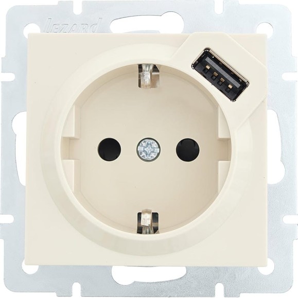Розетка Lezard VESNA с/з + USB разъём крем 742-0388-181 Розетка Lezard VESNA с/з + USB разъём крем 742-0388-181