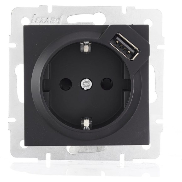 Розетка Lezard VESNA с/з + USB разъём чёрный бархат 742-4288-181 Розетка Lezard VESNA с/з + USB разъём чёрный бархат 742-4288-181
