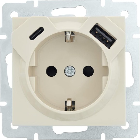 Розетка Lezard VESNA с/з TC+USB разъём крем 742-0388-181TC