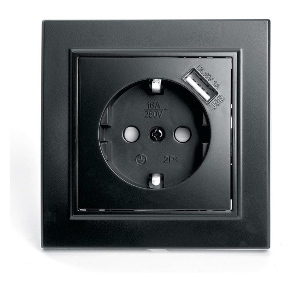 1-местная розетка STEKKER с заземлением и с USB, PST16-9011-03, с защитной шторкой, серия Эрна, черный 39480 1-местная розетка STEKKER с заземлением и с USB, PST16-9011-03, с защитной шторкой, серия Эрна, черный 39480