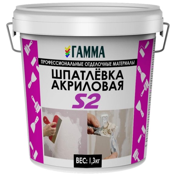 Акриловая шпаклевка ГАММА 1.3 кг 233987 Акриловая шпаклевка ГАММА 1.3 кг 233987