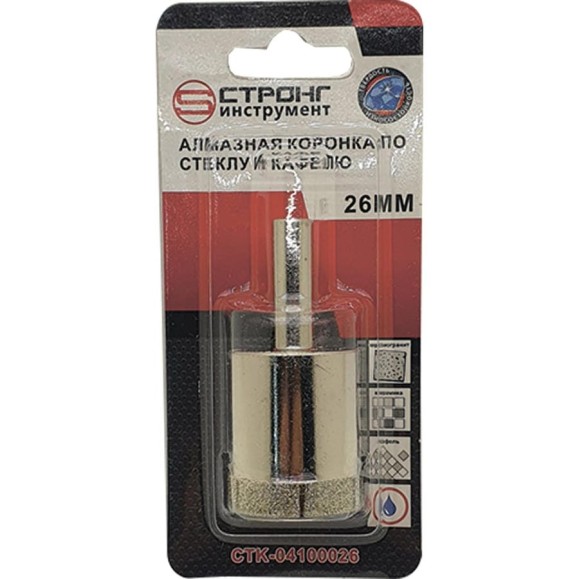 Алмазная коронка по керамике и стеклу 26 мм Strong CTK-04100026 Алмазная коронка по керамике и стеклу 26 мм Strong CTK-04100026