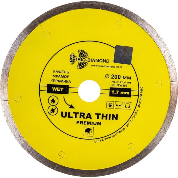 Диск алмазный отрезной TRIO-DIAMOND сплошной ультратонкий 200x25.4 Ultra Thin Premium UTW505