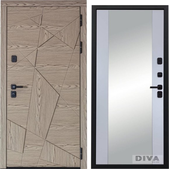 Дверь DIVA 97/1 2050x860 мм Зеркало Правая Дуб натуральный - Д15 Силк Маус УТ-00074991
