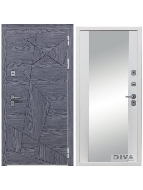 Дверь DIVA 97/3 Зеркало 2050x960 мм Правая Дуб Графит - Д15 Белый Софт УТ-00074914