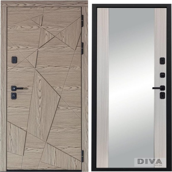 Дверь DIVA 97/1 2050x860 мм Зеркало Правая Дуб натуральный - Д15 Сандал белый УТ-00074980