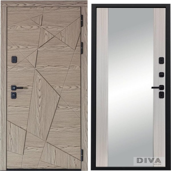 Дверь DIVA 97/1 2050x860 мм Зеркало Правая Дуб натуральный - Д15 Сандал белый УТ-00074980