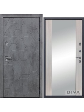 Дверь DIVA 51 Зеркало 2050x860 мм Правая Бетон Темный - Д15 Сандал белый УТ-00075375