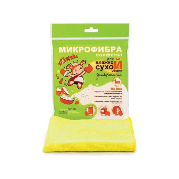 Сухая салфетка из микрофибры Золушка универсальная, 30х30 см, 1 шт. 6489 Сухая салфетка из микрофибры Золушка универсальная, 30х30 см, 1 шт. 6489