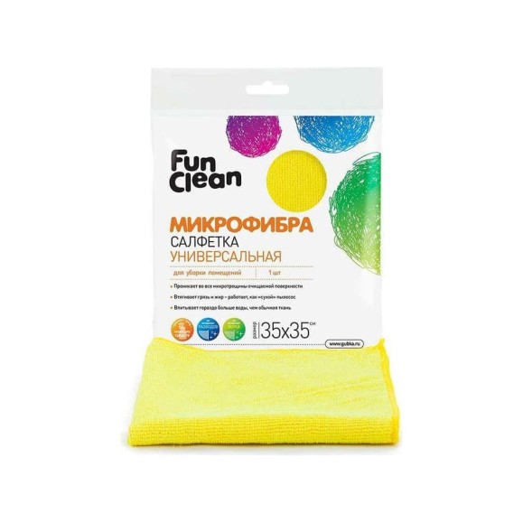 Сухая салфетка из микрофибры Fun Clean универсальная, для уборки помещений, 35х35 см, 1 шт. 6481 Сухая салфетка из микрофибры Fun Clean универсальная, для уборки помещений, 35х35 см, 1 шт. 6481