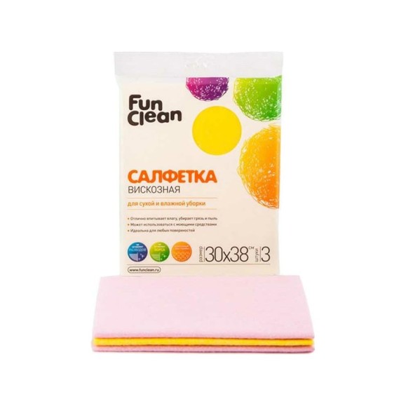 Сухая салфетка из вискозы Fun Clean для сухой и влажной уборки, 30х38 см, 3 шт. 6459 Сухая салфетка из вискозы Fun Clean для сухой и влажной уборки, 30х38 см, 3 шт. 6459