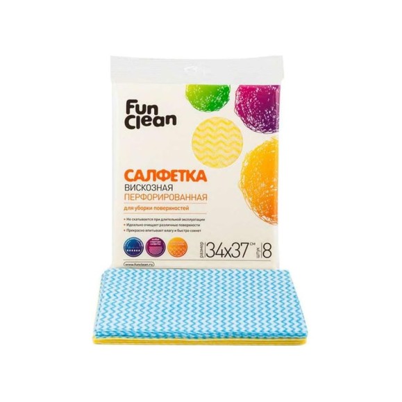 Сухая салфетка из вискозы Fun Clean перфорированная, для уборки поверхностей, 34х37 см, 8 шт. 6764 Сухая салфетка из вискозы Fun Clean перфорированная, для уборки поверхностей, 34х37 см, 8 шт. 6764