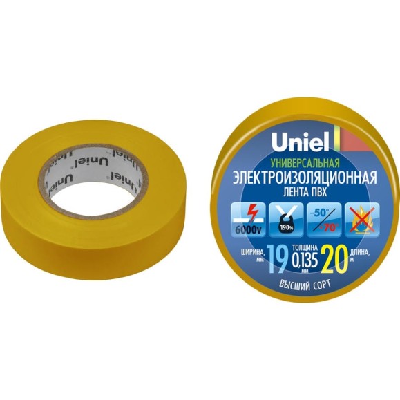 Изоляционная лента Uniel UIT-135P 20/19/01 YEL 04482 Изоляционная лента Uniel UIT-135P 20/19/01 YEL 04482