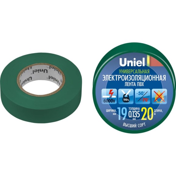 Изоляционная лента Uniel UIT-135P 20/19/01 GRN 04480 Изоляционная лента Uniel UIT-135P 20/19/01 GRN 04480