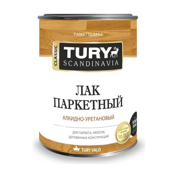 Паркетный лак TURY алкидно-уретановый полуматовый, 0,9 л 1001922 Паркетный лак TURY алкидно-уретановый полуматовый, 0,9 л 1001922