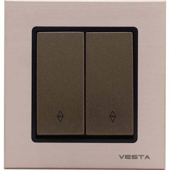 Выключатель Metronex Electric Exclusive Champagne Metallic реверсивный двуклавишный FVK050205BSH Выключатель Metronex Electric Exclusive Champagne Metallic реверсивный двуклавишный FVK050205BSH