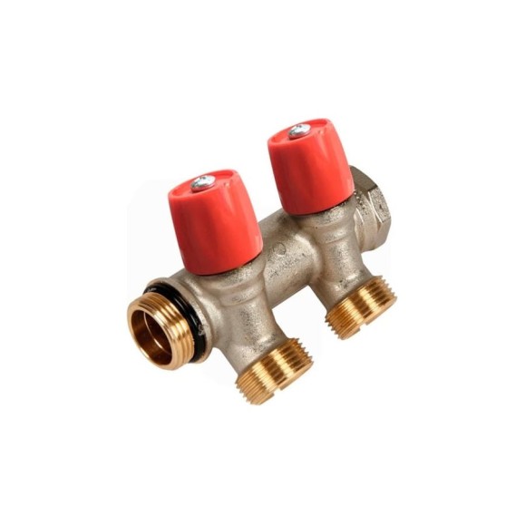 Коллектор HENCO VBS с красными вентилями, 3/4"НР под евроконус, 3/4" - 2xEK VBS050502-RO Коллектор HENCO VBS с красными вентилями, 3/4"НР под евроконус, 3/4" - 2xEK VBS050502-RO