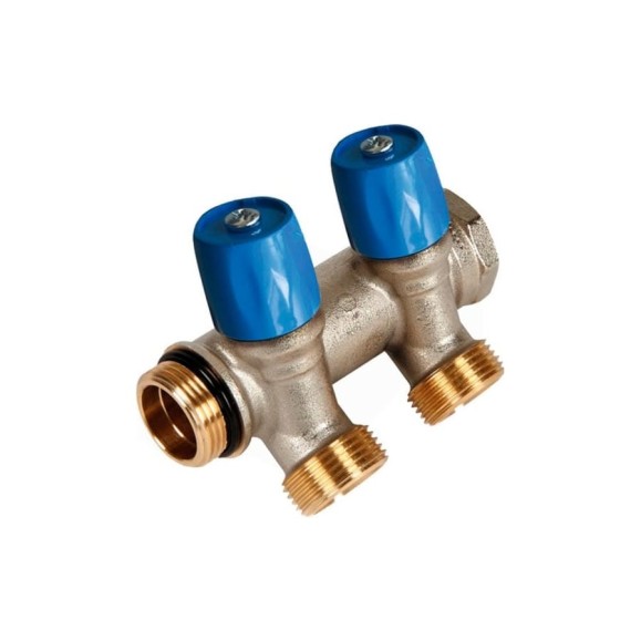Коллектор HENCO VBS с синими вентилями, 3/4"НР под евроконус, 3/4" - 2xEK VBS050502-BL Коллектор HENCO VBS с синими вентилями, 3/4"НР под евроконус, 3/4" - 2xEK VBS050502-BL