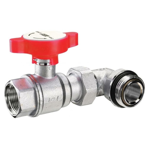 Шаровой кран FAR 3/4ВР х 1НР с угольником, хром, красная ручка FS 3062 134R Шаровой кран FAR 3/4ВР х 1НР с угольником, хром, красная ручка FS 3062 134R