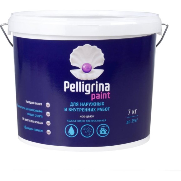 Акриловая краска PELLIGRINA PAINT для наружных и внутренних работ, моющаяся, белоснежная, 7 кг 231212 Акриловая краска PELLIGRINA PAINT для наружных и внутренних работ, моющаяся, белоснежная, 7 кг 231212