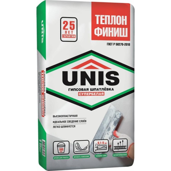 Гипсовая шпатлевка UNIS Теплон Финиш 15 кг 4607005185600 Гипсовая шпатлевка UNIS Теплон Финиш 15 кг 4607005185600
