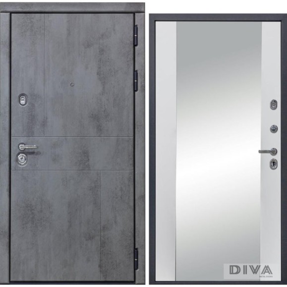 Дверь DIVA 48 (2050x860 мм; зеркало; правая; бетон темный - Д15 белый софт) УТ-00073502