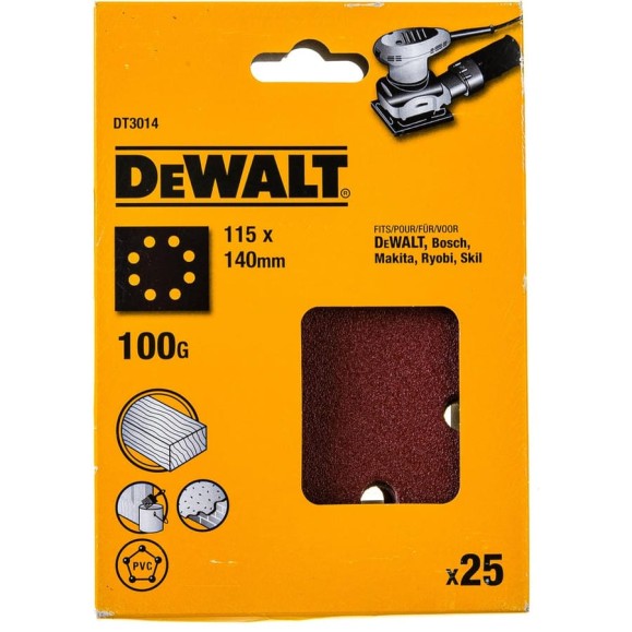 Лист шлифовальный перфорированный (25 шт; 115х140 мм; 100G) DEWALT DT3014