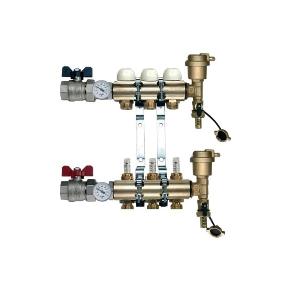 Коллекторная группа Tiemme 3 отвода 1" с расходомерами, латунь 3870008 / 3871G060503 Коллекторная группа Tiemme 3 отвода 1" с расходомерами, латунь 3870008 / 3871G060503