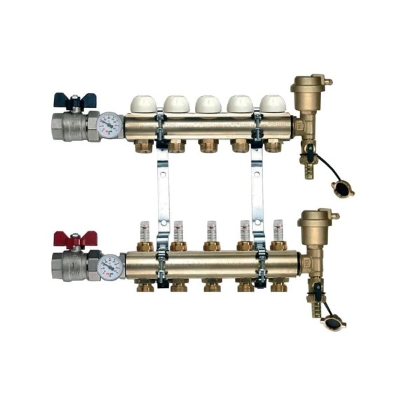 Коллекторная группа Tiemme 5 отводов 1" с расходомерами, латунь 3870001 / 3871G060505 Коллекторная группа Tiemme 5 отводов 1" с расходомерами, латунь 3870001 / 3871G060505