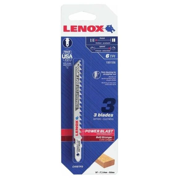 Пилка для лобзика по дереву C416TP 3 шт, 6 TPI, 102 мм Lenox 1991556