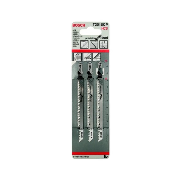 Пилки T301ВСР для лобзика по дереву 3 шт. (91 мм; HCS) BOSCH 2.608.633.A33 Пилки T301ВСР для лобзика по дереву 3 шт. (91 мм; HCS) BOSCH 2.608.633.A33