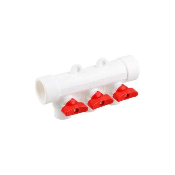 Коллектор с шаровым краном RTP красный PPR 32x20/3 белый 28205