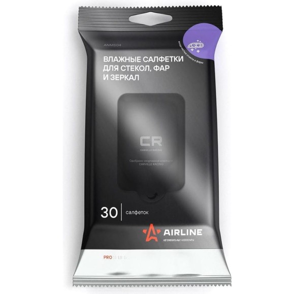 Влажные салфетки для стекол, фар и зеркал Airline PRO 30 шт. ANMS04