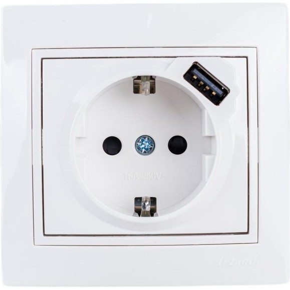 Розетка Lezard MIRA с заземлением + USB разъём, белый 701-0202-181 Розетка Lezard MIRA с заземлением + USB разъём, белый 701-0202-181
