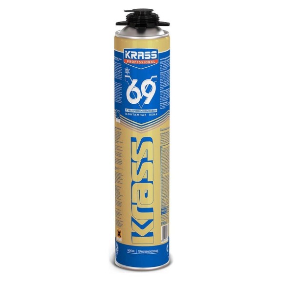 Монтажная пена KRASS Professional v69 пистолетная, зима, 0.89 л ЛА-00000749 Монтажная пена KRASS Professional v69 пистолетная, зима, 0.89 л ЛА-00000749