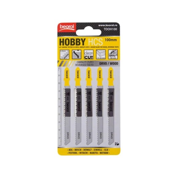 Пилки "hobby" по дереву и пластику 5 шт, 100 мм для лобзика BEOROL 245304 Пилки "hobby" по дереву и пластику 5 шт, 100 мм для лобзика BEOROL 245304