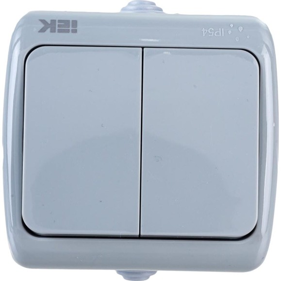 Двухклавишный выключатель IEK ВС-20-2-0-A, открытой установки, 10А, IP54, AQUATIC EVA20-K03-10-54 Двухклавишный выключатель IEK ВС-20-2-0-A, открытой установки, 10А, IP54, AQUATIC EVA20-K03-10-54