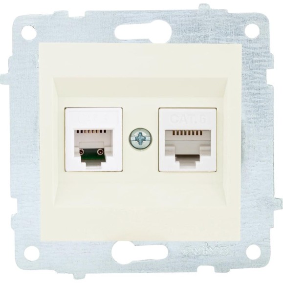 Механизм компьютерной+телефонной розетки OVIVO RJ45 CAT6+RJ11, крем, 600-000302-234 Механизм компьютерной+телефонной розетки OVIVO RJ45 CAT6+RJ11, крем, 600-000302-234