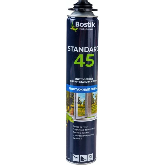 Полиуретановая пистолетная пена BOSTIK Standard 45 650 мл 10215 Полиуретановая пистолетная пена BOSTIK Standard 45 650 мл 10215