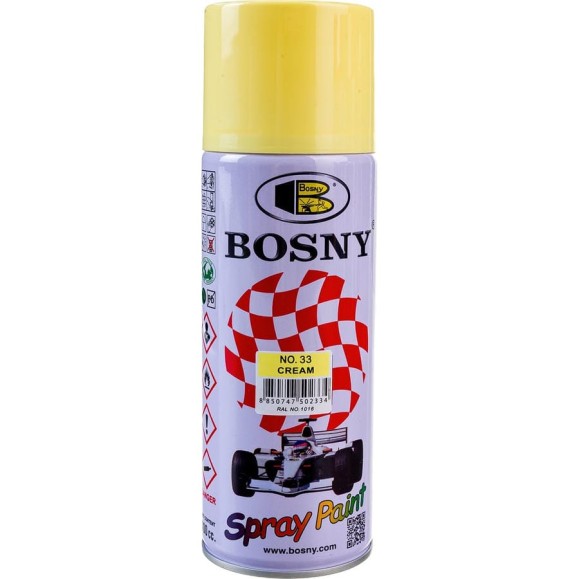 Акриловая аэрозольная краска Bosny бледно - желтый 0.52л Ral 1016 33